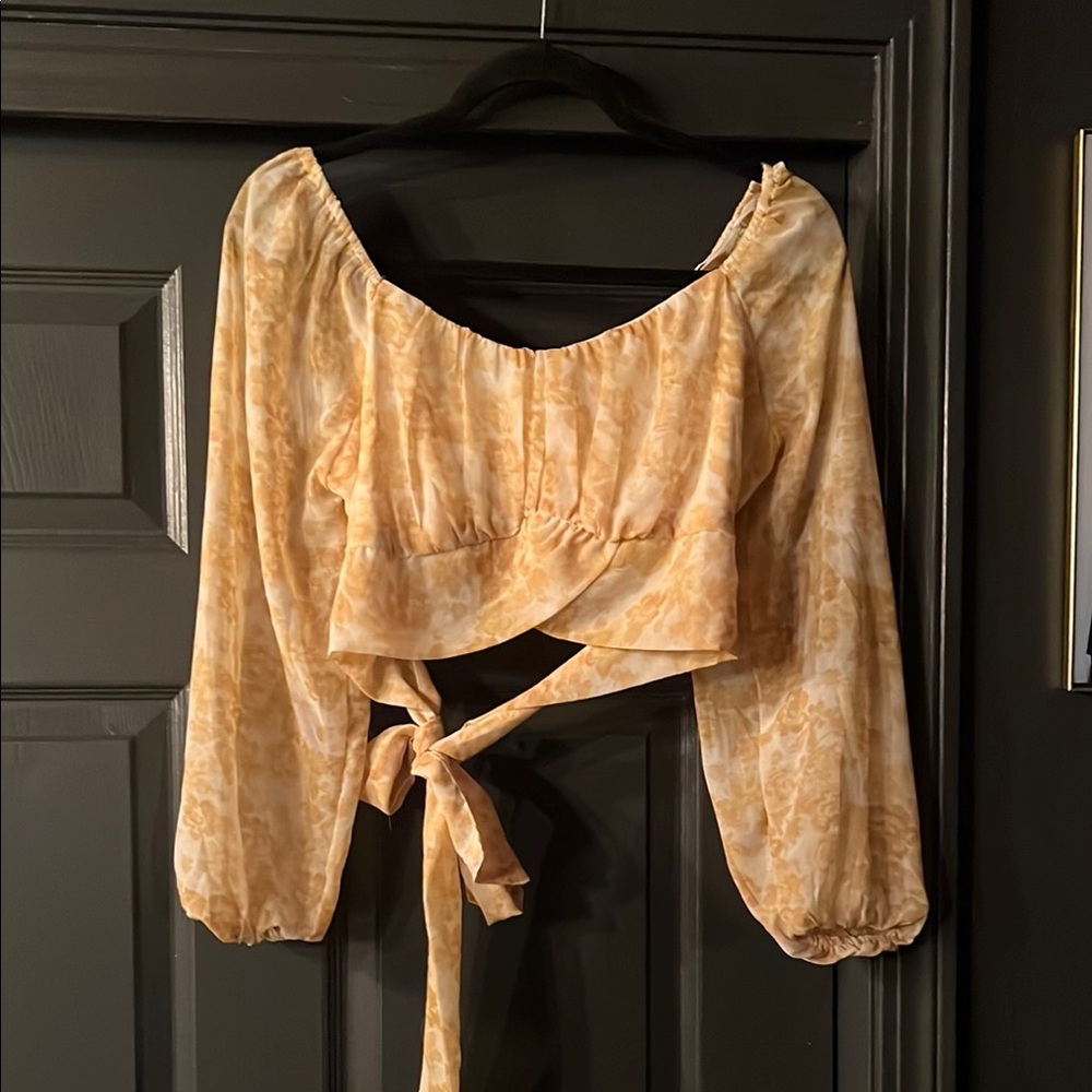 Yellow floral cropped top with tie